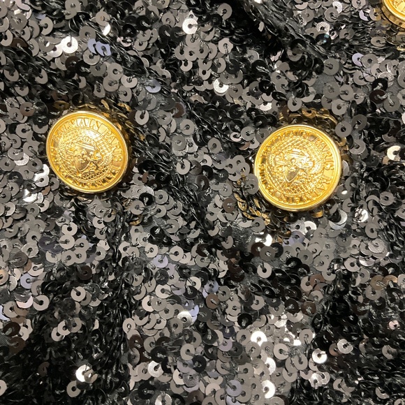 BALMAIN BLACK SEQUIN DOUBLE BREASTED BLAZER - Picture 6 of 7